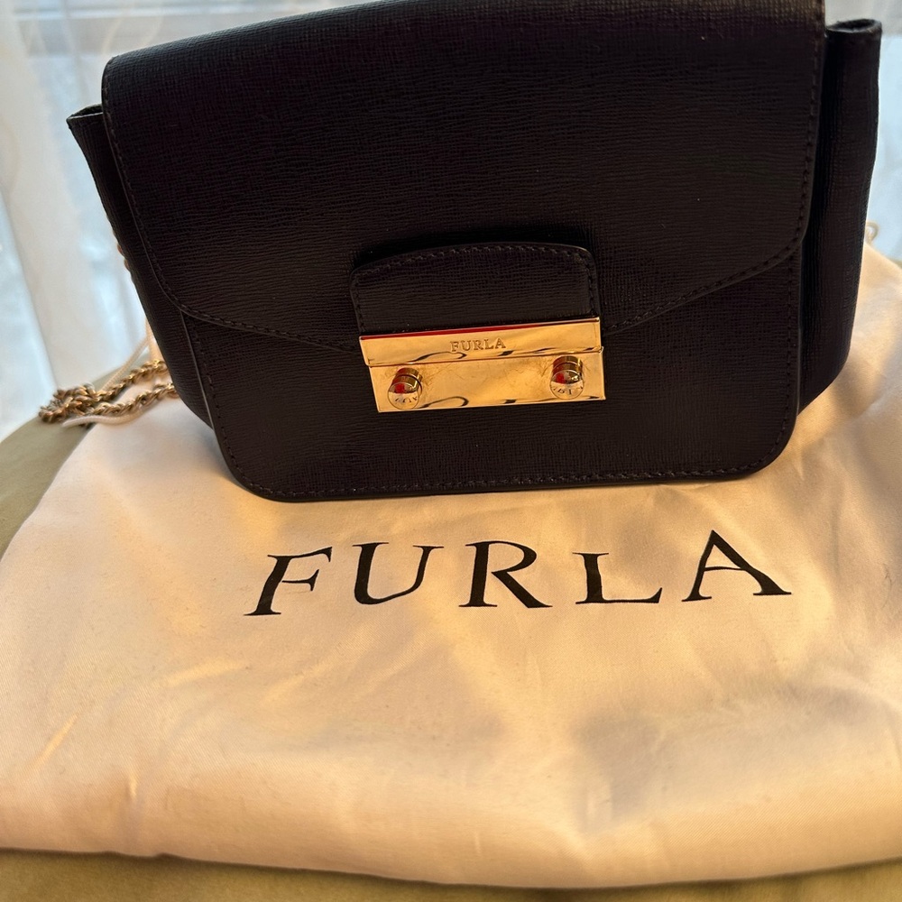 Furla Metropolis Blue Handbag Leather Very Good Condition Authentic Designer Bag